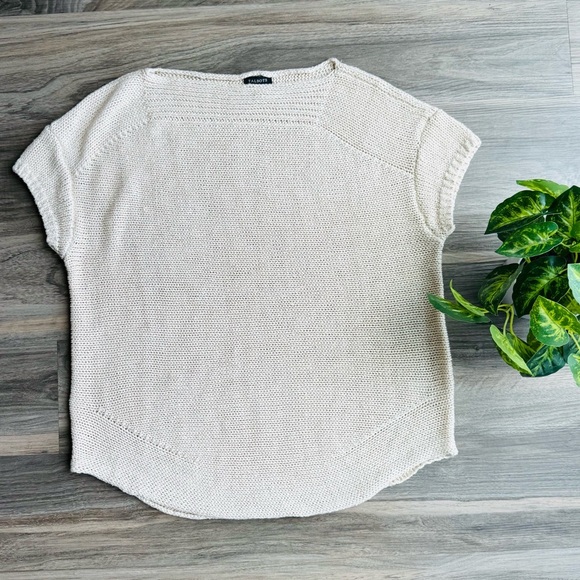 Talbots Linen Cap Sleeve Oversized Pullover Beige Knit Sweater Top - Size S - Picture 2 of 11
